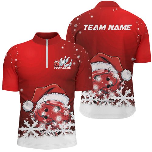 Red Snowflake Custom Christmas Bowling Shirts For Men, Santa Bowling Team Outfit Bowler Shirt IPHW7864