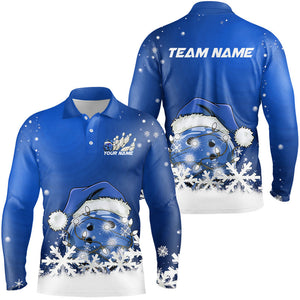 Blue Snowflake Custom Christmas Bowling Shirts For Men, Santa Bowling Team Outfit Bowler Shirt IPHW7865