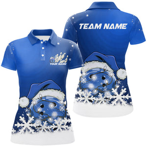 Blue Snowflake Custom Christmas Bowling Shirts For Women, Santa Bowling Team Outfit Shirt IPHW7865