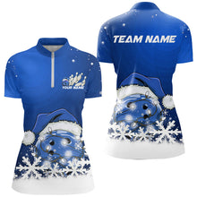 Load image into Gallery viewer, Blue Snowflake Custom Christmas Bowling Shirts For Women, Santa Bowling Team Outfit Shirt IPHW7865