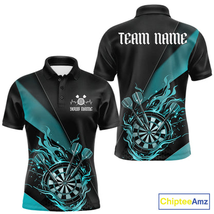 Custom Black And Blue Flame Dartboard Darts Team Men Polo Shirts, Darts Jerseys IPHW10374