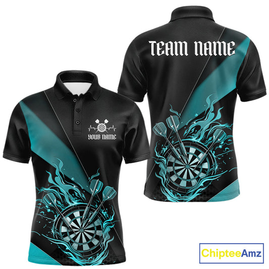 Custom Black And Blue Flame Dartboard Darts Team Men Polo Shirts, Darts Jerseys IPHW10374