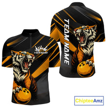 Load image into Gallery viewer, Personalized Tiger Bowling Team Men Quarter-Zip Shirts, Black And Yellow Tiger Bowling Jerseys IPHW9022