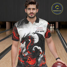 Load image into Gallery viewer, Black And Red Thunder Lightning Custom Dragon Bowling Shirts For Men, Bowling League Shirts IPHW7063