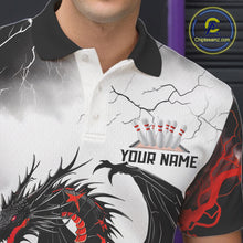 Load image into Gallery viewer, Black And Red Thunder Lightning Custom Dragon Bowling Shirts For Men, Bowling League Shirts IPHW7063