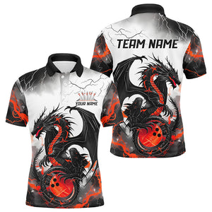 Black And Red Thunder Lightning Custom Dragon Bowling Shirts For Men, Bowling League Shirts IPHW7063