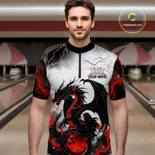 Load image into Gallery viewer, Black And Red Thunder Lightning Custom Dragon Bowling Shirts For Men, Bowling League Shirts IPHW7063