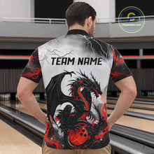 Load image into Gallery viewer, Black And Red Thunder Lightning Custom Dragon Bowling Shirts For Men, Bowling League Shirts IPHW7063