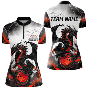 Black And Red Thunder Lightning Custom Dragon Ladies Bowling Shirts, Bowling League Shirts IPHW7063