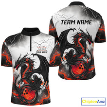 Load image into Gallery viewer, Black And Red Thunder Lightning Custom Dragon Bowling Shirts For Men, Bowling League Shirts IPHW7063