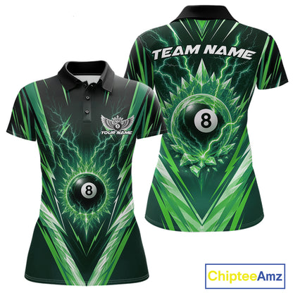 Custom Green Icy Lightning 8 Ball Billiards Women Polo Shirt, Billiards Team Jerseys IPHW11758