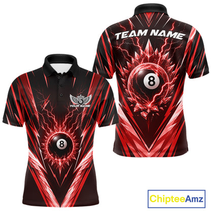 Custom Red Icy Lightning 8 Ball Billiards Men Polo Shirt, Billiards Team Jerseys IPHW11759