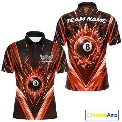 Custom Orange Icy Lightning 8 Ball Billiards Men Polo Shirt, Billiards Team Jerseys IPHW11760