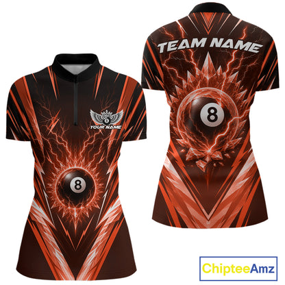 Custom Orange Icy Lightning 8 Ball Billiards Women Quarter-Zip Shirt, Billiards Jerseys IPHW11760