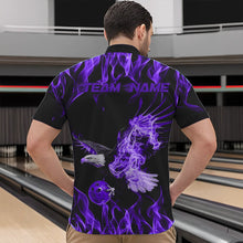 Load image into Gallery viewer, Custom Black And Purple Flame Eagle Bowling Team Men Quarter-Zip Shirts, Eagle Bowling League Shirt IPHW8790