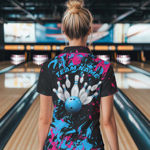 Load image into Gallery viewer, Black, Blue And Pink Custom Bowling Women Quarter-Zip Shirts, Bowling Ball And Pin Jerseys IPHW8795