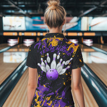 Load image into Gallery viewer, Black, Purple And Yellow Custom Bowling Women Quarter-Zip Shirts, Bowling Team Jerseys IPHW8797