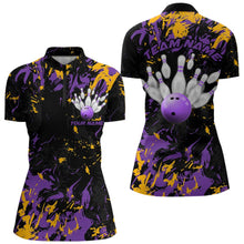 Load image into Gallery viewer, Black, Purple And Yellow Custom Bowling Women Quarter-Zip Shirts, Bowling Team Jerseys IPHW8797