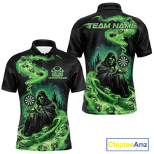 Load image into Gallery viewer, Custom Green Flame Grim Reaper Dart Men Polo Shirts, Dart Team Halloween Outfits IPHW9980