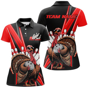 Black And Red Custom Awesome Turkey Ladies Bowling Shirts, Thanksgiving Bowling Jerseys IPHW7878