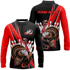 Black And Red Custom Awesome Turkey Bowling Shirts For Men, Thanksgiving Bowling Team Jerseys IPHW7878