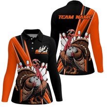 Load image into Gallery viewer, Black And Orange Custom Awesome Turkey Ladies Bowling Shirts, Thanksgiving Bowling Jerseys IPHW7879