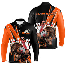 Load image into Gallery viewer, Black And Orange Custom Awesome Turkey Bowling Shirts For Men, Thanksgiving Bowling Team Jerseys IPHW7879