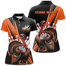 Load image into Gallery viewer, Black And Orange Custom Awesome Turkey Ladies Bowling Shirts, Thanksgiving Bowling Jerseys IPHW7879