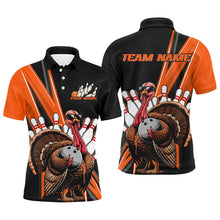 Load image into Gallery viewer, Black And Orange Custom Awesome Turkey Bowling Shirts For Men, Thanksgiving Bowling Team Jerseys IPHW7879