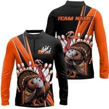 Load image into Gallery viewer, Black And Orange Custom Awesome Turkey Bowling Shirts For Men, Thanksgiving Bowling Team Jerseys IPHW7879