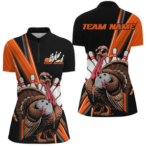 Black And Orange Custom Awesome Turkey Ladies Bowling Shirts, Thanksgiving Bowling Jerseys IPHW7879