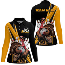 Load image into Gallery viewer, Black And Yellow Custom Awesome Turkey Ladies Bowling Shirts, Thanksgiving Bowling Jerseys IPHW7880