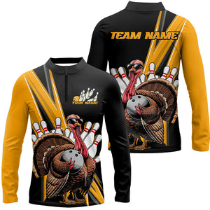 Black And Yellow Custom Awesome Turkey Bowling Shirts For Men, Thanksgiving Bowling Team Jerseys IPHW7880