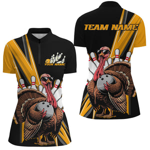 Black And Yellow Custom Awesome Turkey Ladies Bowling Shirts, Thanksgiving Bowling Jerseys IPHW7880