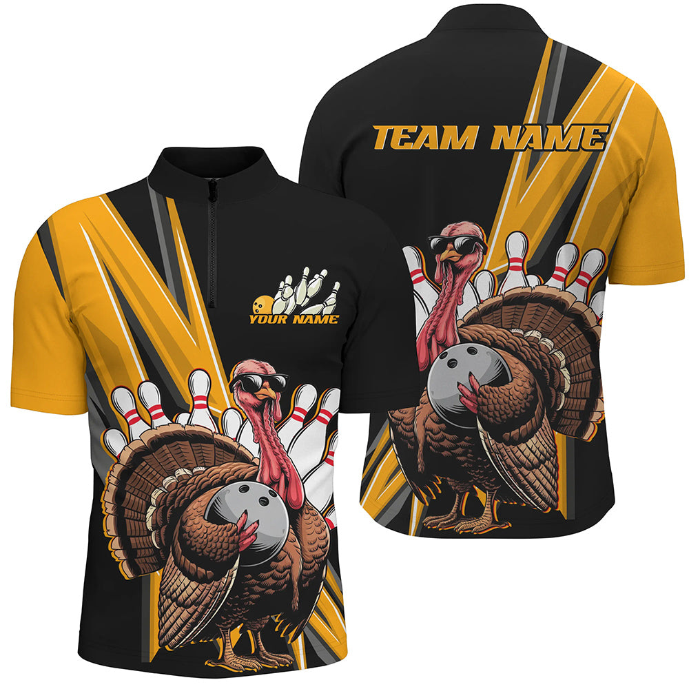 Black And Yellow Custom Awesome Turkey Bowling Shirts For Men, Thanksgiving Bowling Team Jerseys IPHW7880