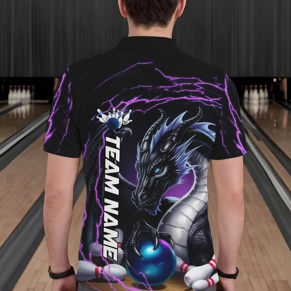 Blue And Purple Thunder Lightning Custom Dragon Bowling Team Polo Shirts For Men IPHW8317