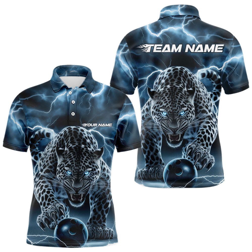Blue Thunder Lightning Custom Leopard Bowling Polo Shirts For Men, Bowling League Shirt IPHW8318