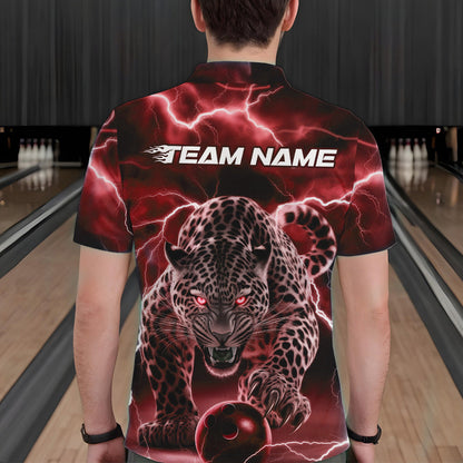 Red Thunder Lightning Custom Leopard Bowling Polo Shirts For Men, Bowling League Shirt IPHW8321