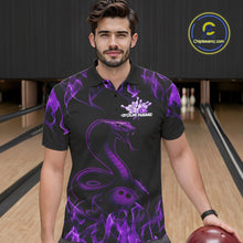 Load image into Gallery viewer, Custom Black And Purple Flame Cobra Snake Bowling Men Polo Shirts, Bowling League Shirt IPHW9041