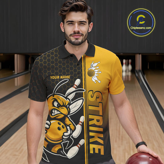 Custom Strike Bee Bowling Polo Shirts For Men, Bee Bowling Team Bowlers Outfit IPHW9047