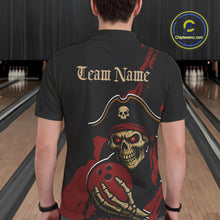 Load image into Gallery viewer, Custom Black And Red Pirate Bowling Men Polo Shirts, Bowling Team Bowling League Shirt IPHW9048