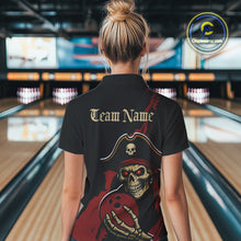 Load image into Gallery viewer, Custom Black And Red Pirate Bowling Women Polo Shirts, Bowling Team Bowling League Shirt IPHW9048