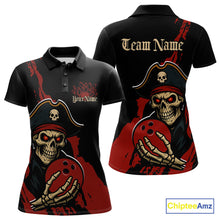 Load image into Gallery viewer, Custom Black And Red Pirate Bowling Women Polo Shirts, Bowling Team Bowling League Shirt IPHW9048