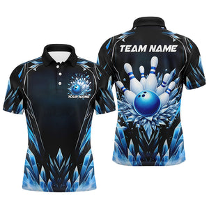 Custom Blue Icy Bowling Shirts For Men, Icy Crystaline Bowling Team Shirt Bowler Outfits IPHW7892