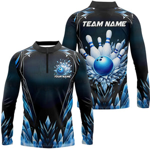 Custom Blue Icy Bowling Shirts For Men, Icy Crystaline Bowling Team Shirt Bowler Outfits IPHW7892