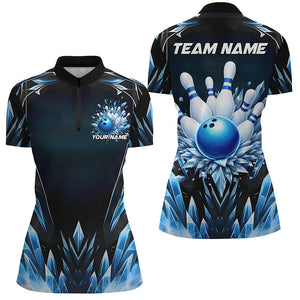 Custom Blue Icy Bowling Shirts For Women, Icy Crystaline Bowling Team Shirt Bowler Outfits IPHW7892