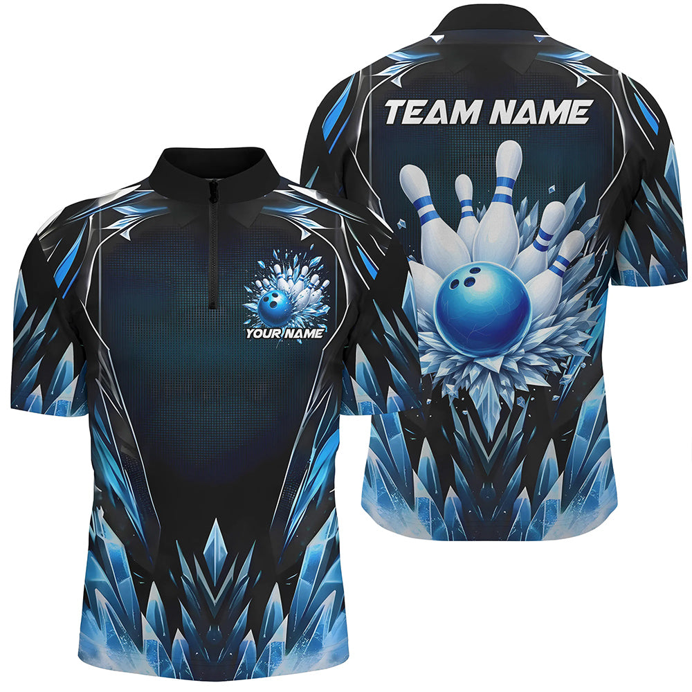 Custom Blue Icy Bowling Shirts For Men, Icy Crystaline Bowling Team Shirt Bowler Outfits IPHW7892