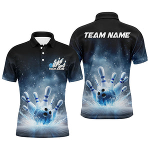 Custom Blue Icy Bowling Team Shirts For Men, Winter Feel Bowling Jersey Bowlers Outfit IPHW7894