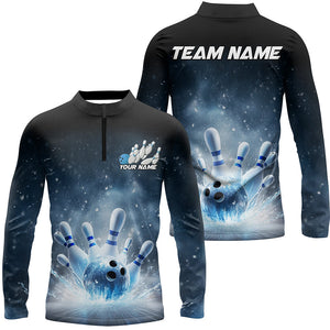 Custom Blue Icy Bowling Team Shirts For Men, Winter Feel Bowling Jersey Bowlers Outfit IPHW7894