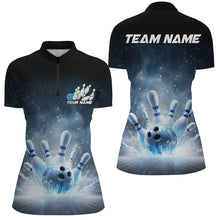 Load image into Gallery viewer, Custom Blue Icy Bowling Team Shirts For Women, Winter Feel Bowling Jersey Bowlers Outfit IPHW7894